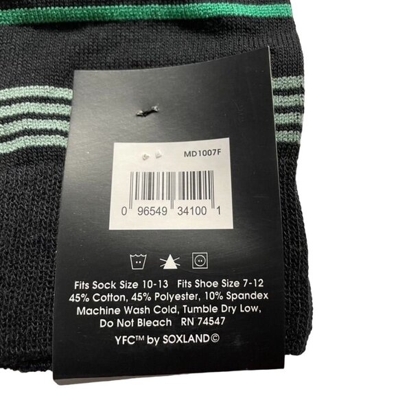 Yves Franc Claire Mens Black Green Striped Crew Socks Size 10-13 Cotton Blend u - Picture 4 of 4